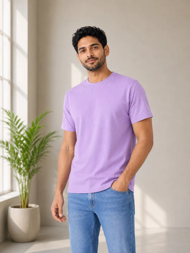 Men's lavender 100% cotton 180 GSM regular fit T-shirt by 365BC