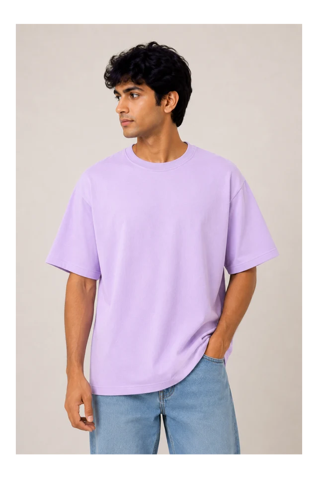 365BC men's lavender 240 GSM 100% cotton French Terry oversized T-shirt