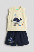 Little Explorer whale printed cotton co-ord set for boys