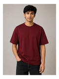365BC men's maroon 240 GSM 100% cotton French Terry oversized T-shirt