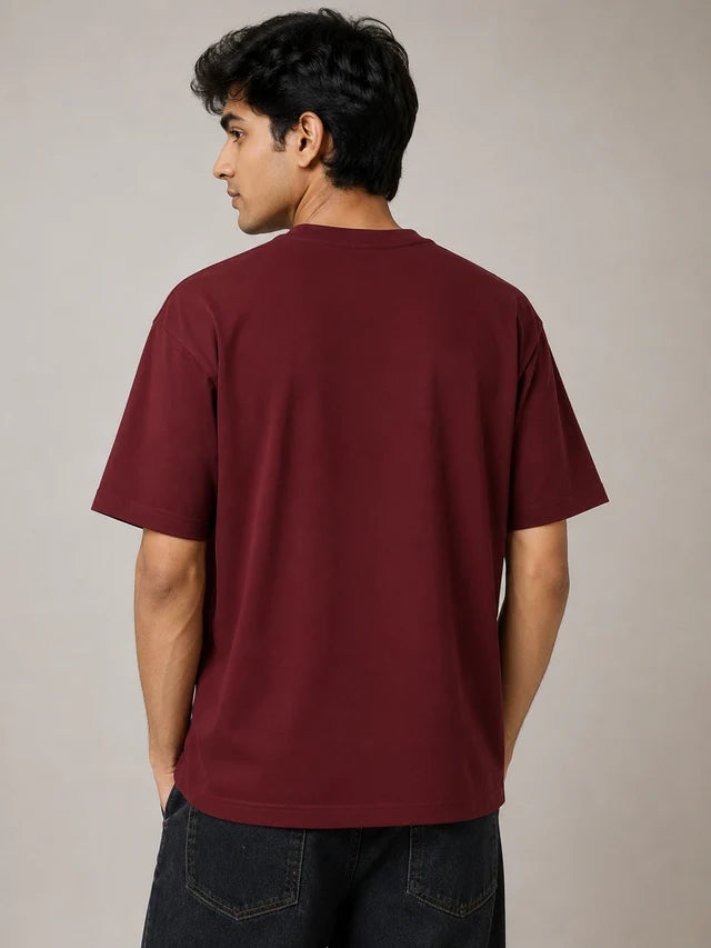 Men's Maroon 240 GSM 100% Cotton French Terry Oversized T-Shirt