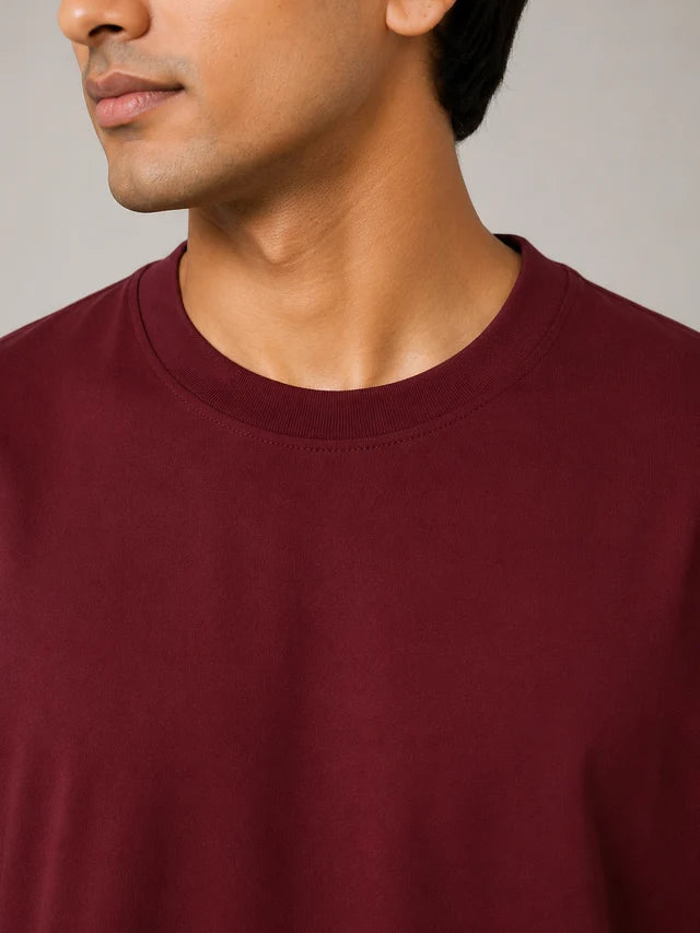 Men's Maroon 240 GSM 100% Cotton French Terry Oversized T-Shirt