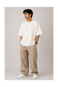 365BC men's off-white 240 GSM 100% cotton French Terry oversized T-shirt