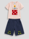 Pink sunflower T-shirt with navy shorts set for kids