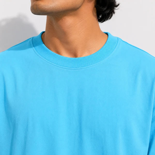 Men's Powder Blue 240 GSM 100% Cotton French Terry Oversized T-Shirt