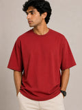 365BC men's red 240 GSM 100% cotton French Terry oversized T-shirt