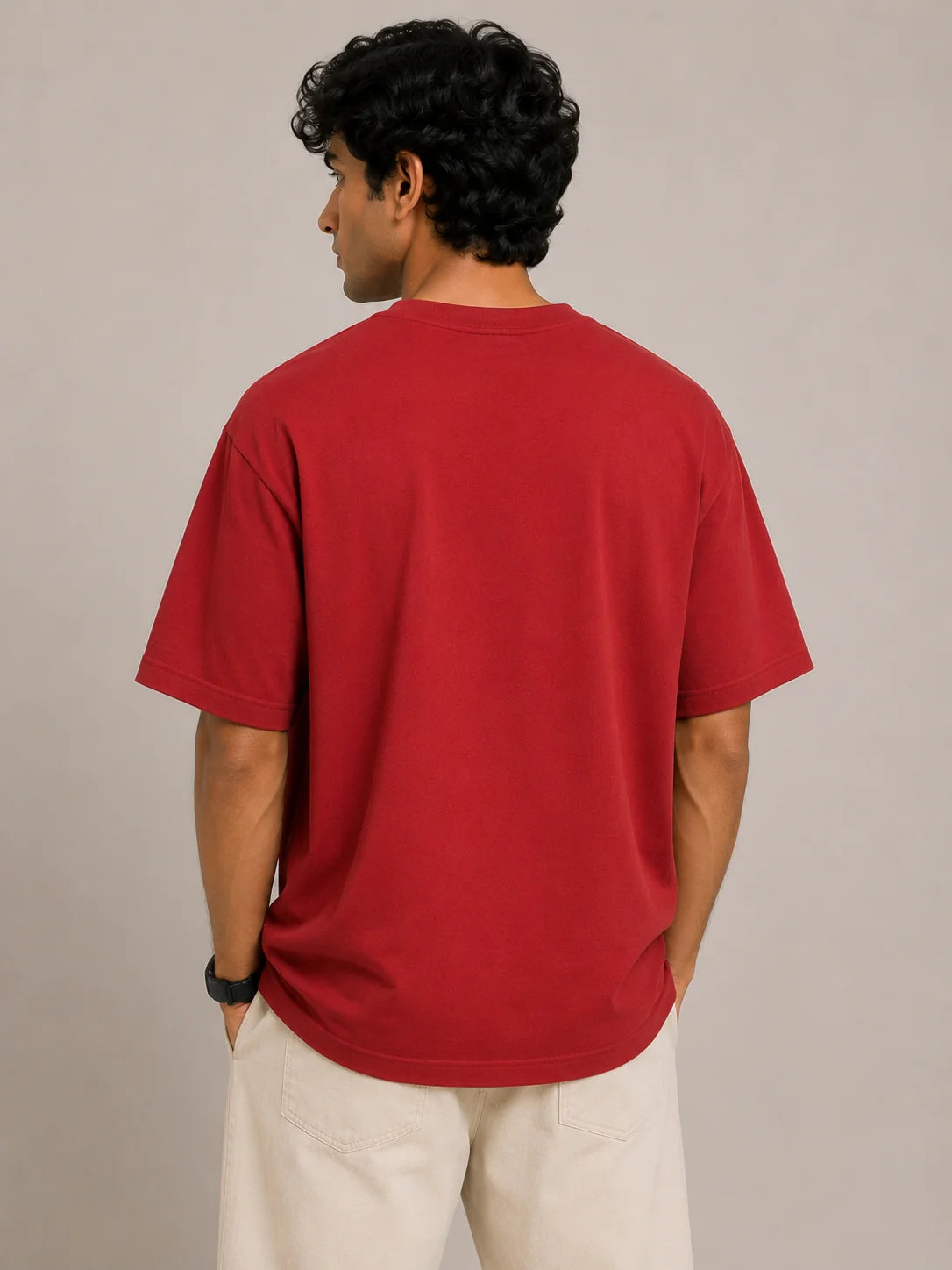 Men's Red 240 GSM 100% Cotton French Terry Oversized T-Shirt