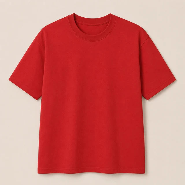 Men's Red 240 GSM 100% Cotton French Terry Oversized T-Shirt