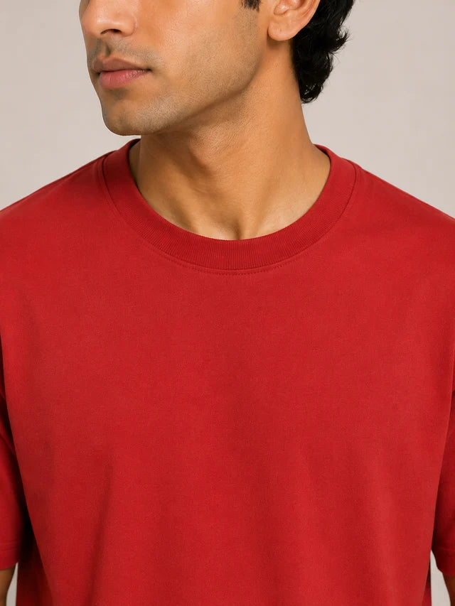 Men's Red 240 GSM 100% Cotton French Terry Oversized T-Shirt