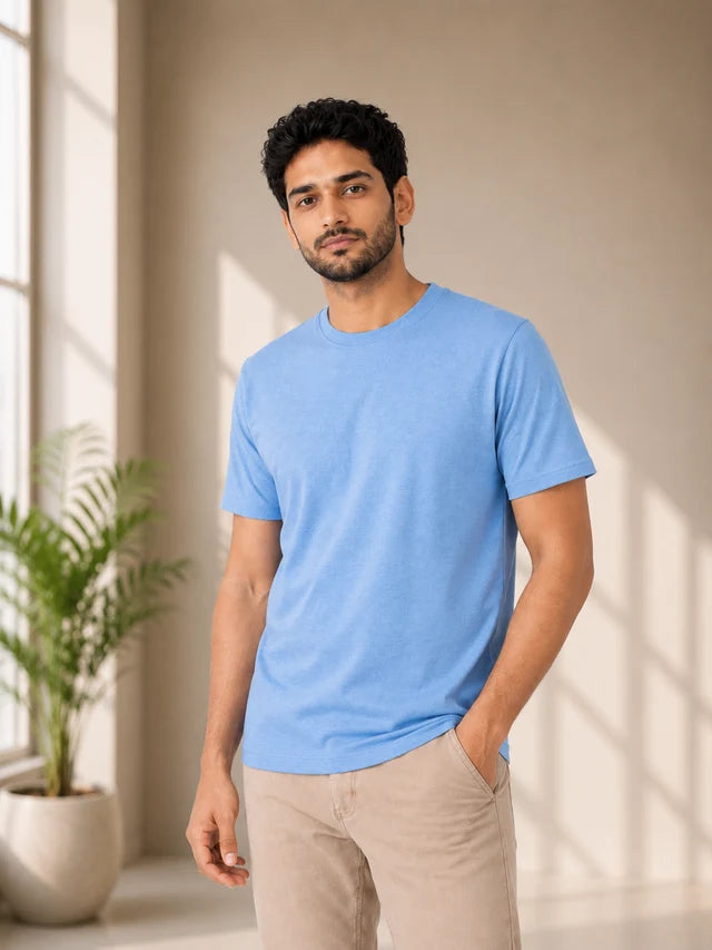 Men's sky blue 100% cotton 180 GSM regular fit T-shirt by 365BC