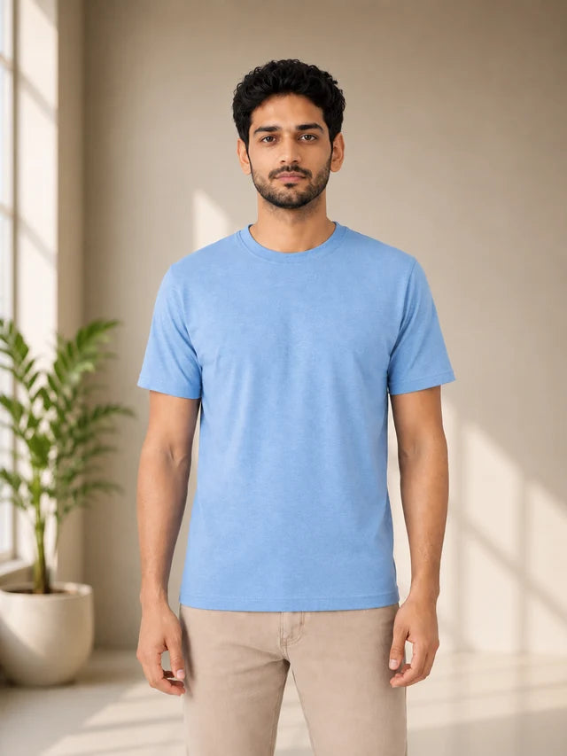 Men's Sky Blue 100% Cotton T-Shirt | 180 GSM Premium Regular Fit