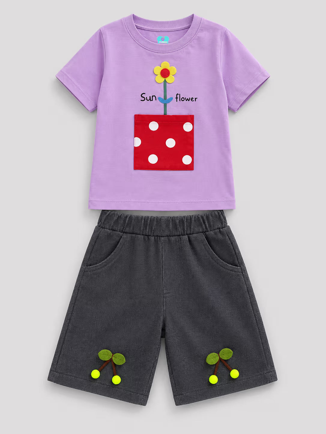 Pink Sunflower T-Shirt & Navy Shorts Set for Kids