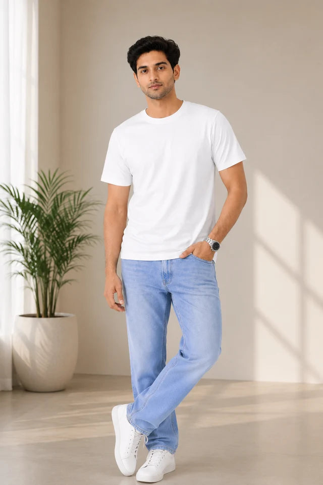 Men's White 100% Cotton T-Shirt | 180 GSM Premium Regular Fit