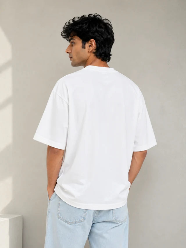 Men's White 240 GSM 100% Cotton French Terry Oversized T-Shirt