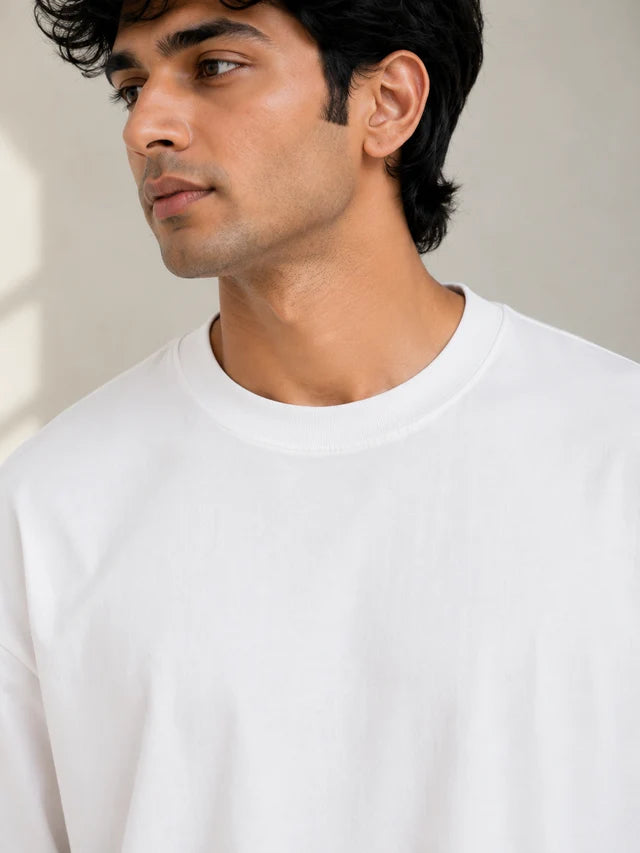 Men's White 240 GSM 100% Cotton French Terry Oversized T-Shirt